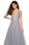 La Femme Gigi - 27688 Illusion Plunging Rhinestone Embellished Gown In Silver