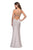 La Femme - Seamed Strappy Evening Dress with Slit 27519 In Silver