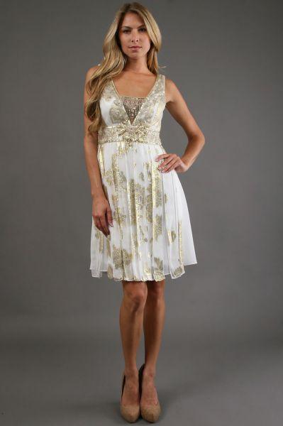 Sue Wong - Ivory Gold Short Dress Cocktail Dress