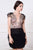Cristallini - SKA767 Lace Deep V-neck Feathered Fitted Dress In Silver and Black