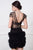 Cristallini - SKA767 Lace Deep V-neck Feathered Fitted Dress In Silver and Black