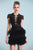 Cristallini - SKA543 Lace Illusion Jewel Feathered Dress In Black