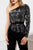 Cristallini - SKA605 Sequined Asymmetrical Peplum Jumpsuit In Silver and Black