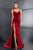 Cristallini - SKA618 Pleated Velvet High Slit Gown In Red