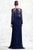 Cristallini - SKA670 Bishop Sleeve Plunging V-Neck Shirred Gown In Blue