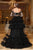 Cristallini - SKA789 Long Sleeve Ruffle Trimmed Tiered Ballgown In Black and Neutral