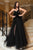 Cristallini - SKA794 Feather-Adorned Illusion Jewel High Slit Gown In Black