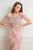 Cristallini - SKA 839 Illusion Short Sleeve Beaded Sheath Dress In Pink