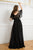 Cristallini - SKA 845 Flutter Sleeve Beaded Applique Collared Gown In Black