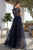 Cristallini - SKA 847 Floral Embroidered A-Line Evening Gown In Blue