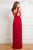 Cristallini - SKA 851 Fringe Trimmed Plunging V-Neck Gown In Red