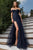 Cristallini - SKA 852 Beaded Off-Shoulder Trumpet Dress In Blue