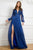 Cristallini - SKA 853 Pleat-Trimmed Bishop Sleeve High Slit Gown In Blue