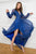 Cristallini - SKA 853 Pleat-Trimmed Bishop Sleeve High Slit Gown In Blue