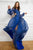 Cristallini - SKA 853 Pleat-Trimmed Bishop Sleeve High Slit Gown In Blue