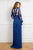Cristallini - SKA 853 Pleat-Trimmed Bishop Sleeve High Slit Gown In Blue
