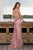 Cristallini - SKA 857 Cap Sleeve Bead-Ornate Embroidered Long Gown In Pink