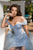 Cristallini - SKA 858 Off-Shoulder A-Line Dress with Slit In Blue
