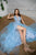 Cristallini - SKA 860 Beaded Floral Applique Tulle A-Line Gown In Blue