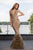 Cristallini - SKA 875 Embroidered Feathered Gown with Train In Gold