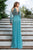 Cristallini - SKA 876 Macrame Lace Appliqued Long Sleeve Shirred Gown In Blue