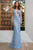 Cristallini - SKA 879 Floral Beaded Plunging V-Neckline Gown In Blue