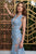 Cristallini - SKA 879 Floral Beaded Plunging V-Neckline Gown In Blue