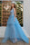 Cristallini - SKA 879 T train Floral Appliques Plunging Evening Gown In Blue