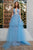 Cristallini - SKA 879 T train Floral Appliques Plunging Evening Gown In Blue