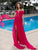 Cristallini - SKA 880 Draped Off Shoulder Plunging Evening Dress In Pink