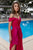 Cristallini - SKA 880 Draped Off Shoulder Plunging Evening Dress In Pink