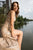 Cristallini - SKA 884 Sequined Thigh-High Slit Gown In Gold
