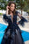Cristallini - SKA 887 Feather-Accented A-Line Gown In Blue