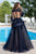 Cristallini - SKA 887 Feather-Accented A-Line Gown In Blue