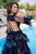 Cristallini - SKA 887 Feather-Accented A-Line Gown In Blue