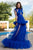 Cristallini - SKA 889 Illusion Halter Style Bustier Ruffled Tulle Gown In Blue
