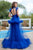 Cristallini - SKA 889 Illusion Halter Style Bustier Ruffled Tulle Gown In Blue