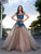 Cristallini - SKA 890 Floral Applique Cap Sleeve Gown In Blue and Neutral