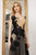 Cristallini - SKA974 Short Sleeve Two Toned Lace A-Line Gown In Gold and Black