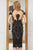 Cristallini - SKA982 Knee Length Plunging Beaded Lace Dress In Black and Nude