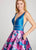 Ellie Wilde - EW118006 Ornate Plunging V-Neck Floral Mikado Ballgown In Blue and Floral