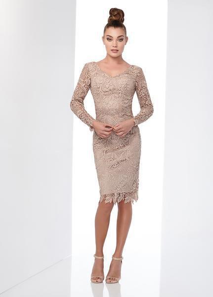 Social Occasions by Mon Cheri - 218813 Lace Long Sleeves Dress In Gray