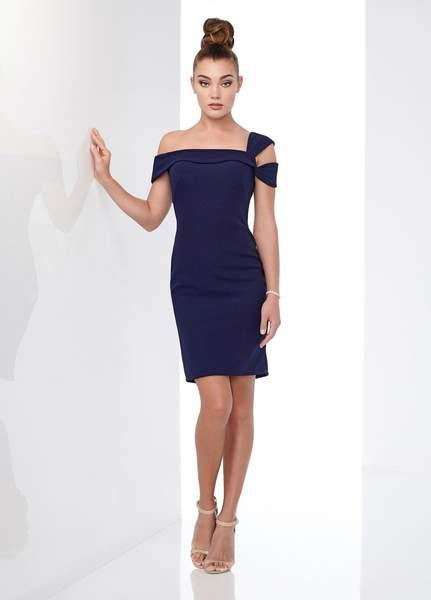 Social Occasions by Mon Cheri - 218818 Single Cold Shoulder Dress In Blue