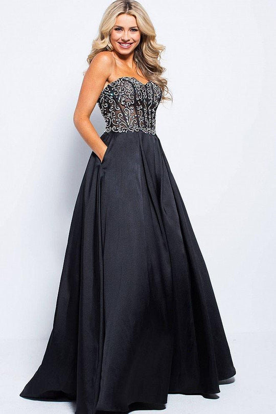JVN59137 Strapless Crystal Embellished Ballgown