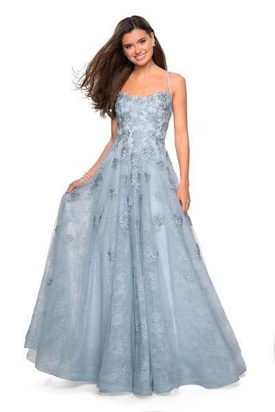 La Femme - 27448 Floral Embroidered Sweetheart A-line Dress In Blue