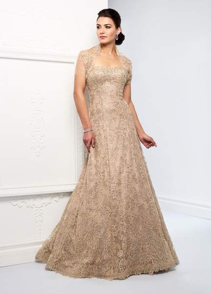 Mon Cheri - Ivonne D for Mon Cheri - Embellished Metallic Lace A-line Dress 218D24 In Gold