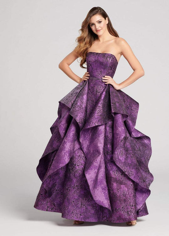 Ellie Wilde - EW21824 Strapless Ruffled Evening Gown in Purple