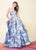 Ellie Wilde - EW21824 Strapless Ruffled Evening Gown in Blue and Gold