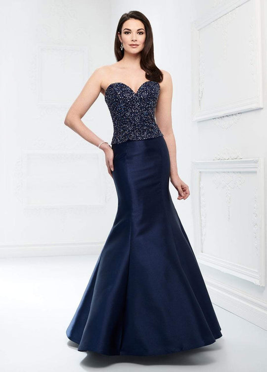 Montage by Mon Cheri - 218919 Beaded Sweetheart Mikado Trumpet Dress in Blue