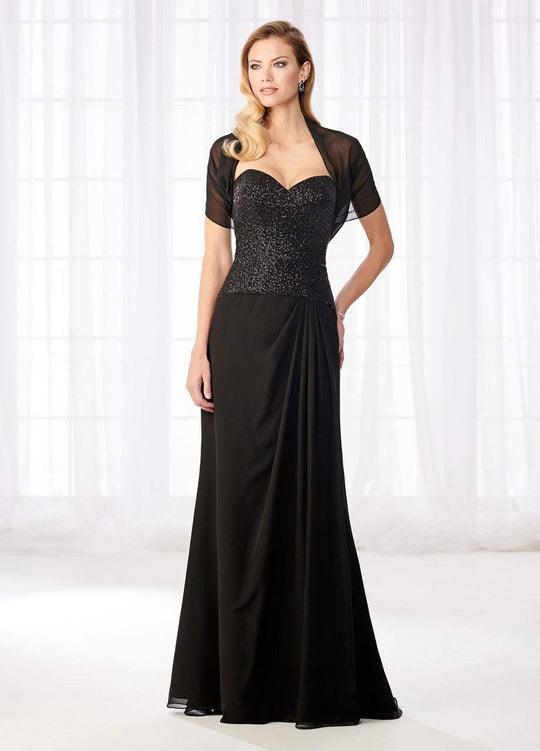 Cameron Blake - 218630 Sequined Sheath Dress With Chiffon Shrug in Black